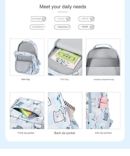 School Bags for Girls Cute Printing Cat School Backpack and Handbag Kawaii Children Backpack Back To School 2024 Mochila Escolar
