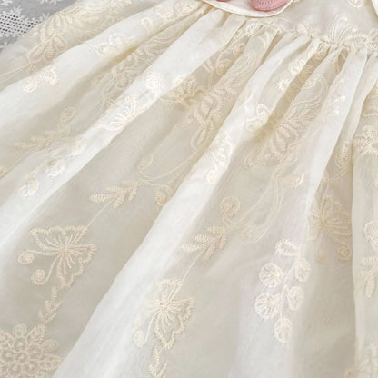 New Summer Dress for Girls, Sweet Flower Embroidered Princess Skirt, Lotus Leaf Edge Sleeveless Tank Top Skirt for Baby Girls