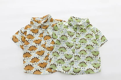 Boys' Summer Shirt Set 2025 New Summer Children's Clothes Baby Short sleeved Shorts Stylish