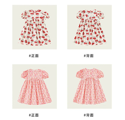 2025 Summer Kids Girls Dresses Short Sleeve A Line Girls Dresses Floral Print Pleated Dress For Girl
