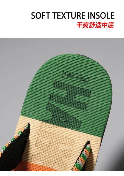 Men Slides Cloth Tape Woven Color Matching Stripe Wear-resistant Slippers Size 39-45  (Available)