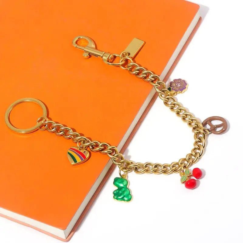 Cute Fashion Bag Keychain Flower Cherries And Cookies Pendant Bag Chain For Women Bag Charm Cute Accessories Jewelry Gifts