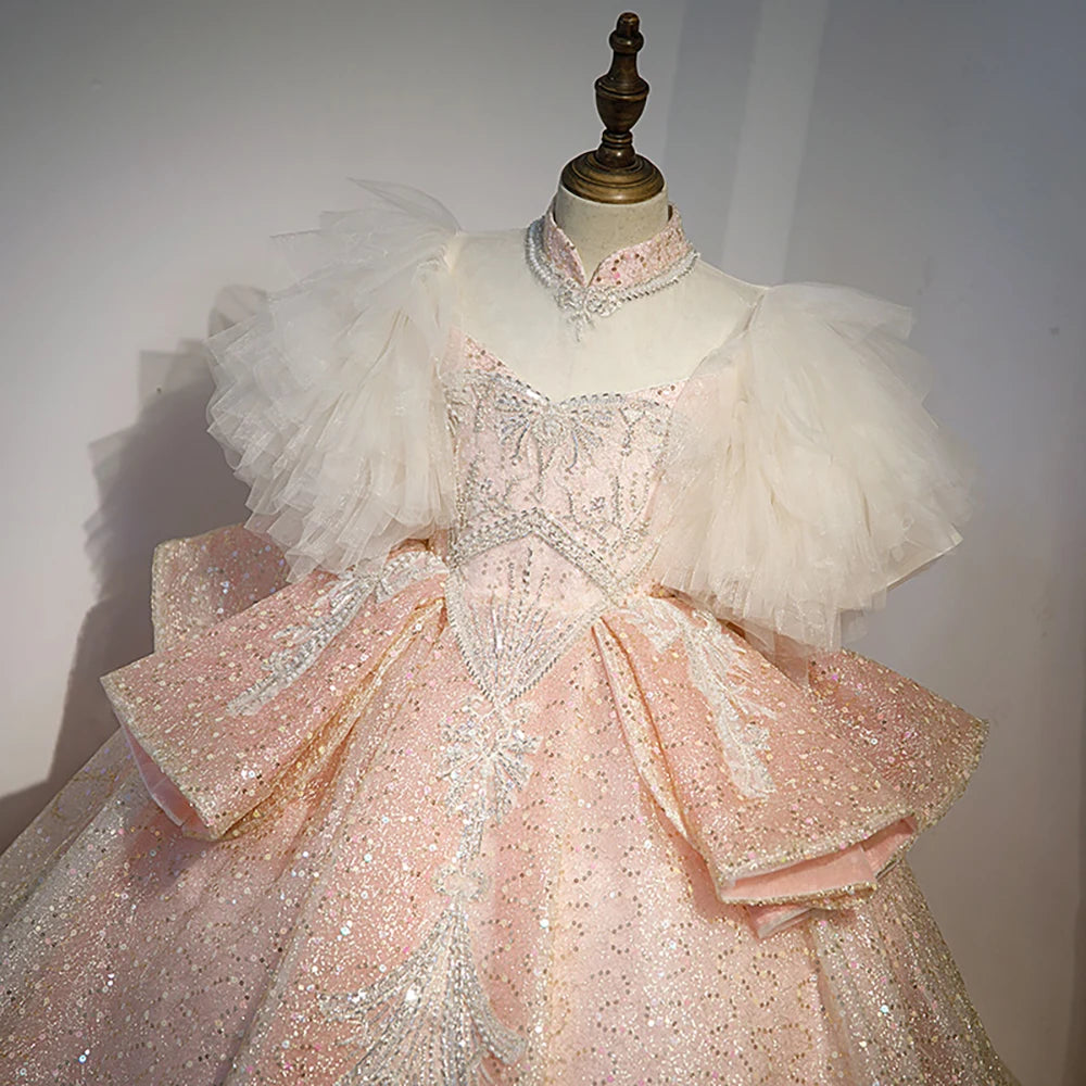Kids Girls Princess Dress for Party Birthday Exquisite Beadings Sequined Tulle Ball Gown Flower Girl Wedding Dresses Children