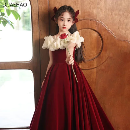 2025 New Party Dresses for Girls Teenage Girl Luxurious Evening Dress Kids VintageNew Years for Eids Quinceanera Red Ball Gown