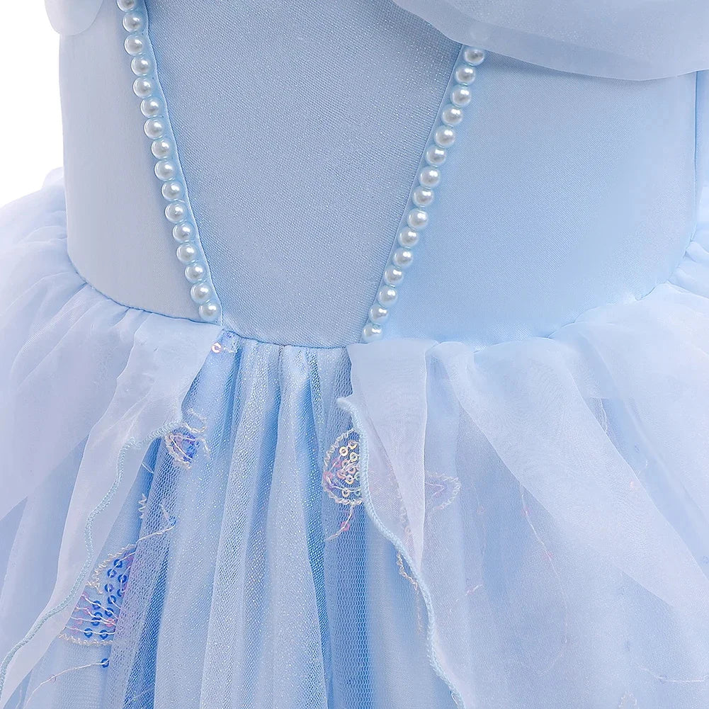 Children's Party Dresses For Girls Elegant Cinderella Princess Dress Kids Girl Butterfly Blue Evening Dress Sequin Prom Dress