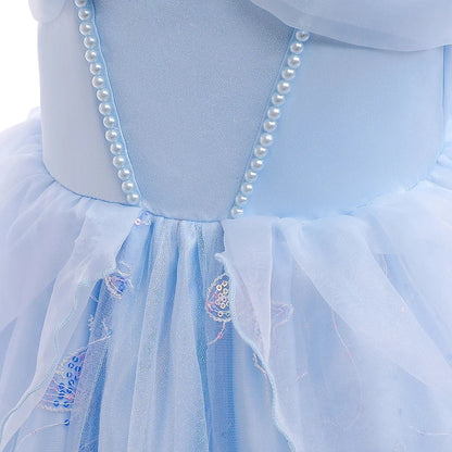 Children's Party Dresses For Girls Elegant Cinderella Princess Dress Kids Girl Butterfly Blue Evening Dress Sequin Prom Dress