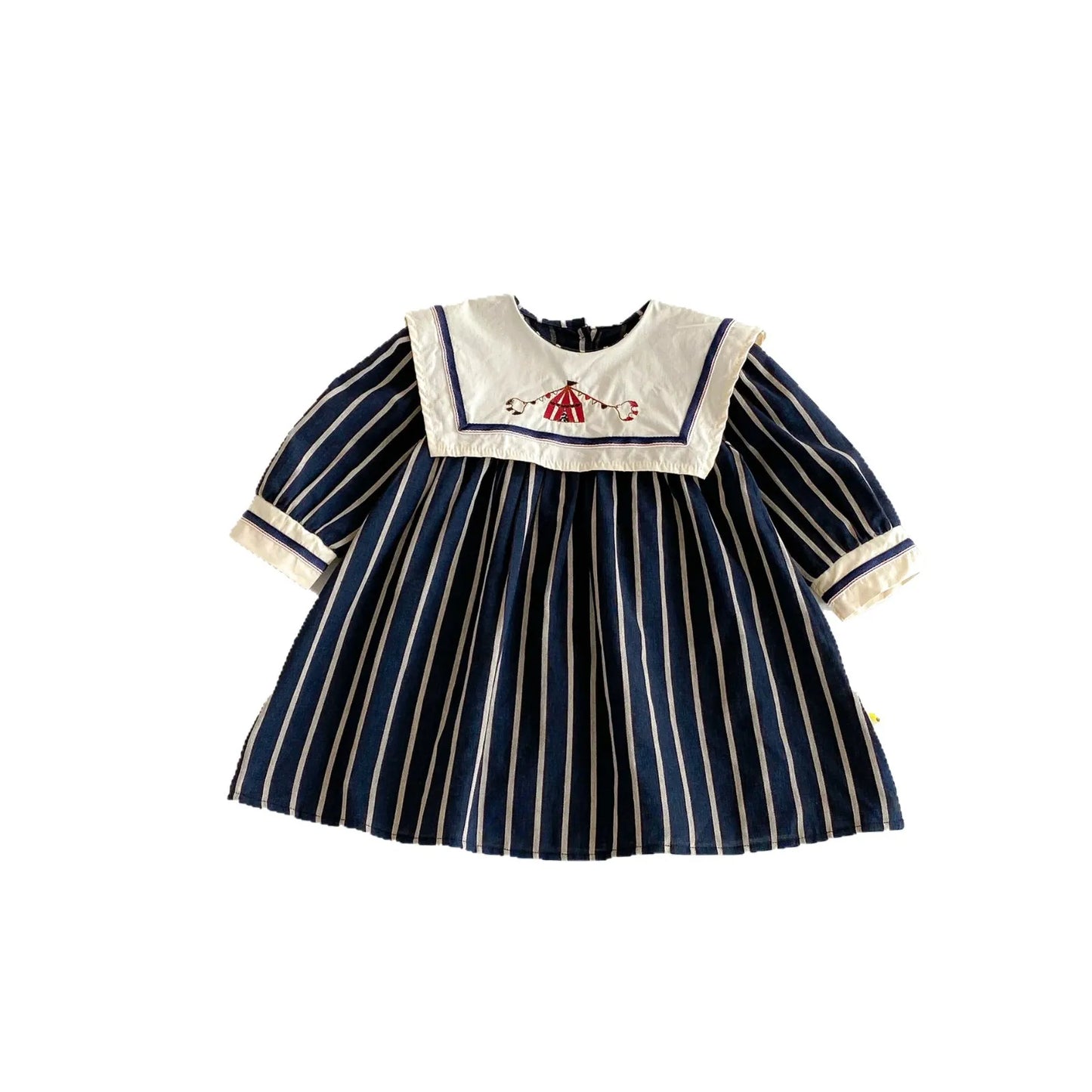 Baby Girl's Dress 2025 Autumn New Retro Children's Embroidered Dress Striped Long-sleeved Princess Dresses