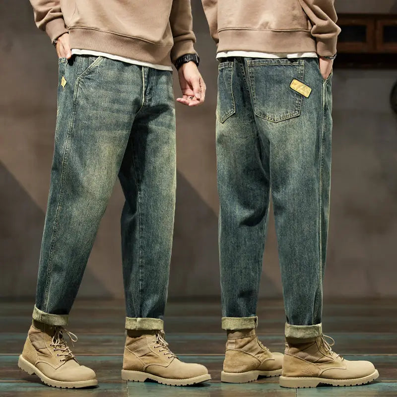 American Vintage Blue Men Cargo Jeans Spring Summer New Streetwear Fashion Male Clothes Thin Casual Big Size Baggy Denim Pants