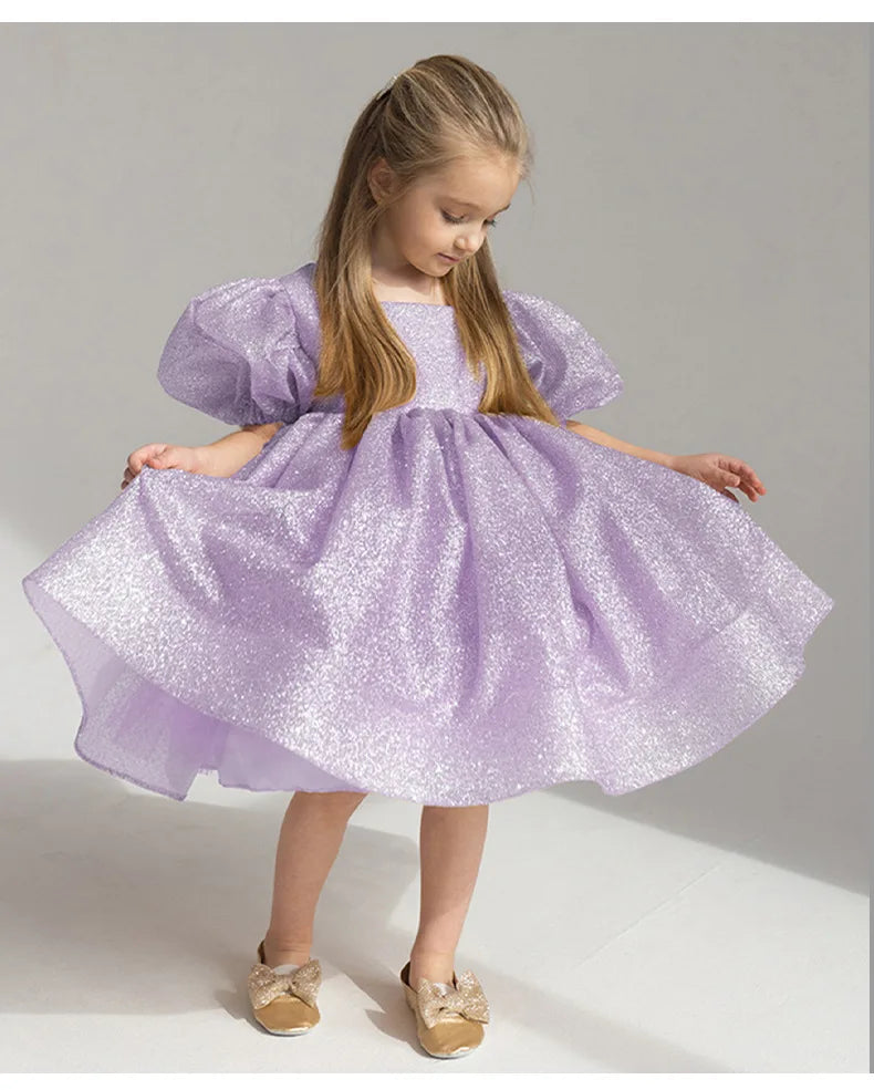 Elegant Puffy Luxury Girls Party Dresses Bowknot Evening Dress Flower Girl Princess Dress For Weddings Solid Bridesmaid Costume