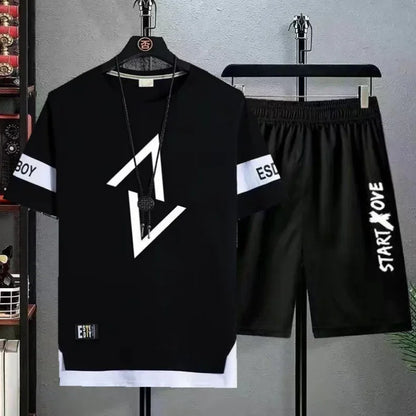Summer set short sleeved t-shirt for men, paired with cool and trendy shorts for couples, and half sleeved clothes for teenagers (Available)