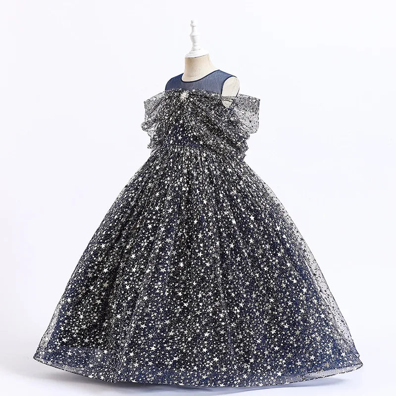 New Girls Dress Summer Children's Mesh Lace Floor Style Runway Show Host Dress Performance Puffy Birthday Dress