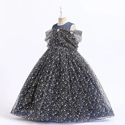 New Girls Dress Summer Children's Mesh Lace Floor Style Runway Show Host Dress Performance Puffy Birthday Dress