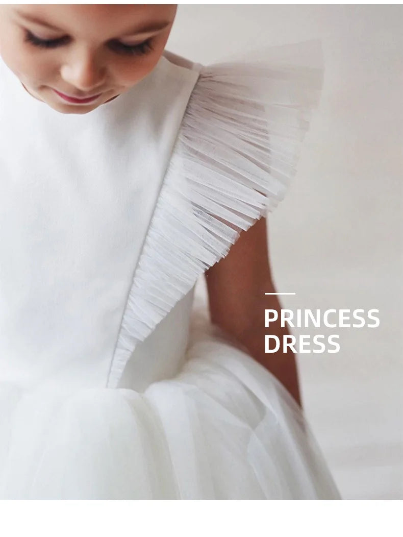 2025 New Summer Girls Dress Elegant Fashion Little Princess Dress Long Tulle Kids Lace Wedding Ceremony Dresses For 2-10 Years