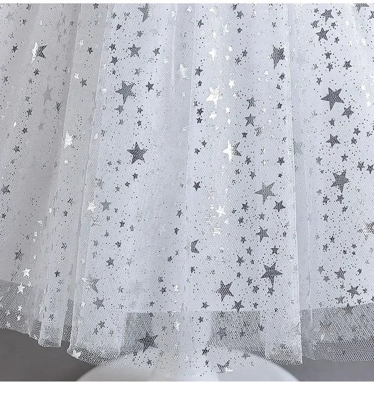 Summer Girls Dresses for Party and Wedding Lace Mesh Short Sleeve Girls Sequin Dress Fashion Girls Party Dress 4-10 Years