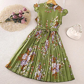 Girls Dress Summer 4-12 Years Flowers Sleeveless Fashion Elegant Little Princess Dress Birthday Dance Party Gifts Kids Clothes