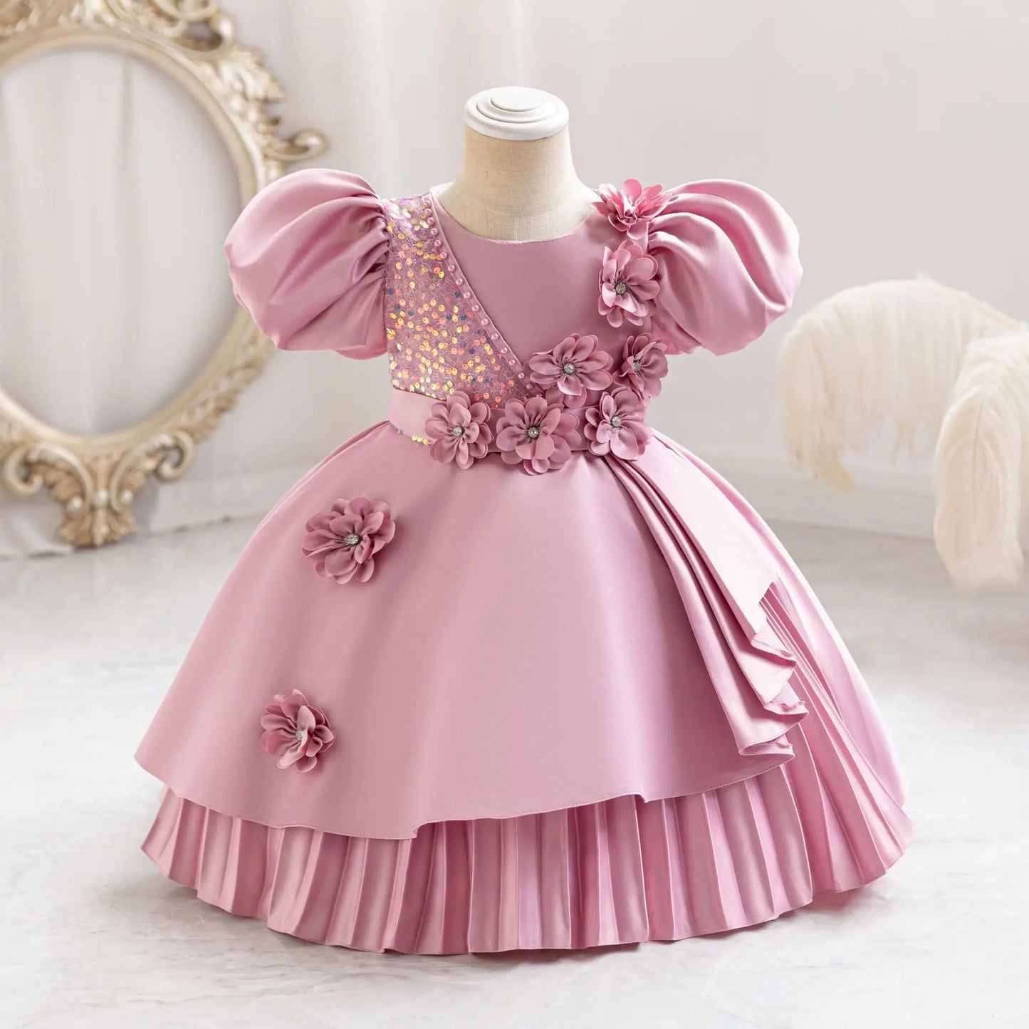 New Kid Party Dress for Occasions Flower Girl Formal Dresses Festive Children Red Clothes 1- 5 Years