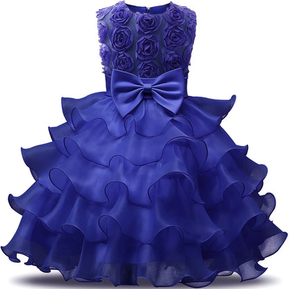 2-10 Yrs Girls Summer Dresses Flower Elegant Kids Princess Party White Dress for Wedding and Birthday Baby Communion Costume