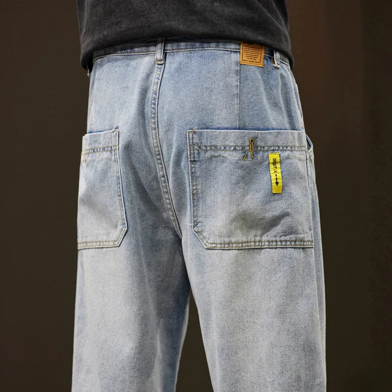Jeans Men Baggy Pants Wide Leg Spring Straight Loose Fit Blue Green Denim Pants Streetwear Fashion Pockets Vintage Man Clothes