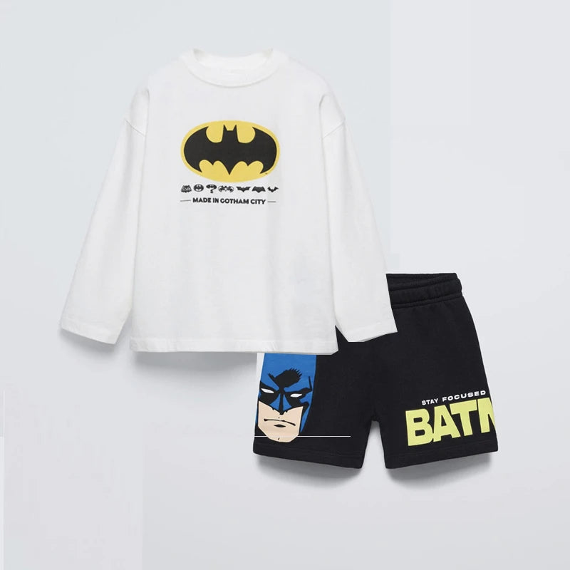 Summer Boys Fashion Costume Printing T-shirt Black Shorts Trendy Clothes Kids Short Sleeve Shorts Children Casual Sports Set