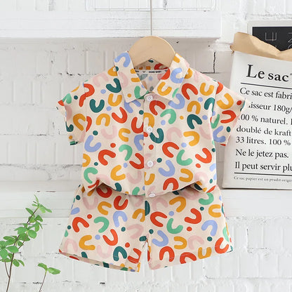 Summer Baby Boy Outfits Suit Fashion Print Kids Shirt Short Pant Sets Thin Cotton Toddler Tee Tops Children Clothes Tracksuits