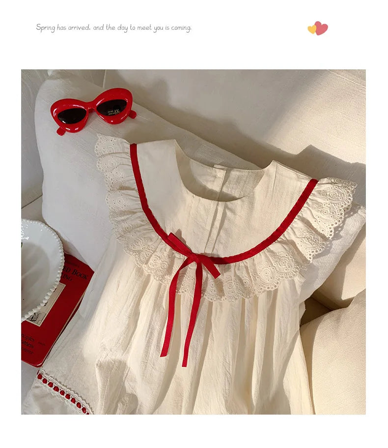 Summer Girl Dress New Fashion Versatile Summer Dress Exquisite Sweet Lace Girl Clothes Simple Ruffled Princess Skirt Ropa Niña
