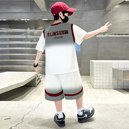 Summer Boy Basketball T-shirt Shorts Uniform Kids Child Casual Top and Bottom Clothes Set 2 Pieces Sportswear Jersey Tracksuit