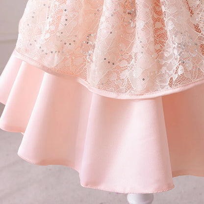 Kids Wedding Party Dresses Girls Bow White Flower Long Sleeved Costume Clothes Children Birthday Princess Gown Evening Vestidos