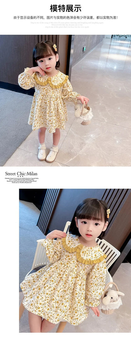 Girls Casual Dresses  Yellow Floral Lapel Dress for Girls 2-7Y Cute Toddler Dress Flower Girl & Casual Outfit