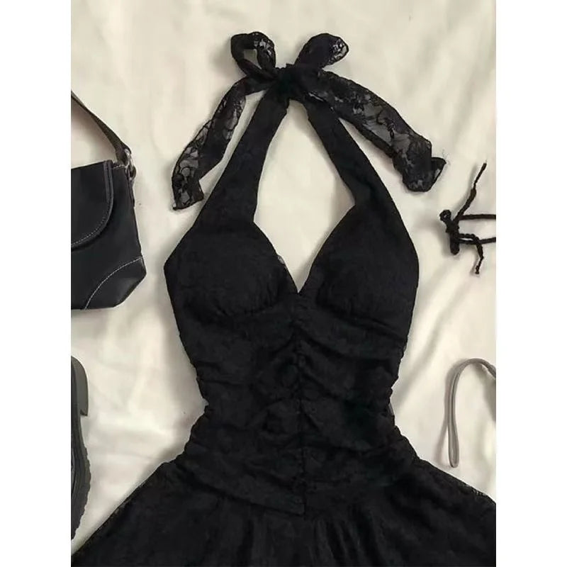 Punk Sexy Dresses Women Clothes Summer Vintage 90s Sweet Girl Korea Dress High Waist Slim Gothic Harajuku Y2k Short Halter Dress