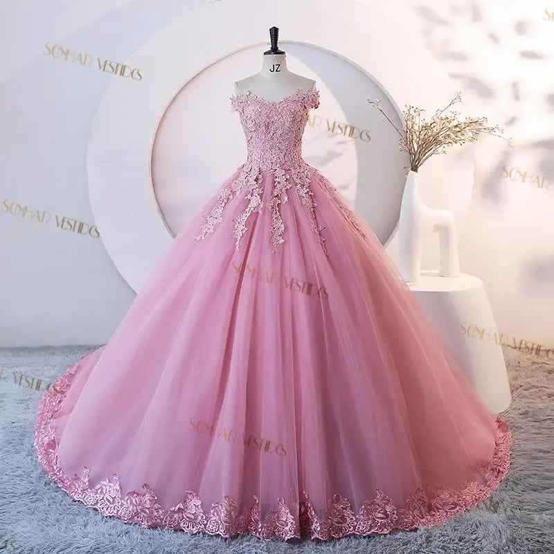 Dust Pink Party Dresses 15 Quinceanera Dresses Ball Gown Elegant Off Shoulder Prom Gown Formal 15 Year Old Dress Customized