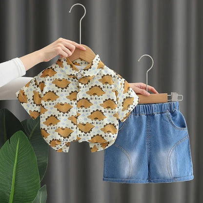 Boys' Summer Shirt Set 2025 New Summer Children's Clothes Baby Short sleeved Shorts Stylish