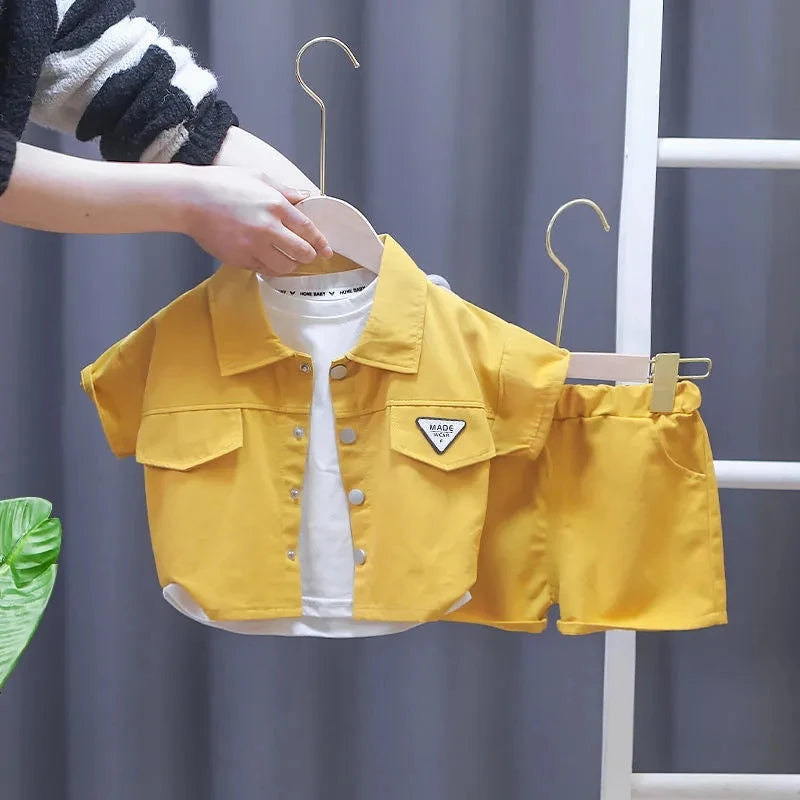 Summer Toddler Baby Boys Girls Short Sleeve Solid Jacket Clothes Set Solid Boys Girl Casual Shorts 2pcs Suit Cute Kids Outfits