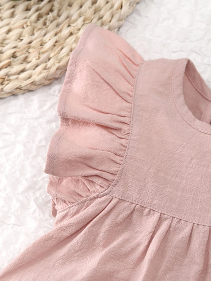Toddler girls dresses kid's summer wear Pure color puffy sleeves girl dress back collar tie princess dress