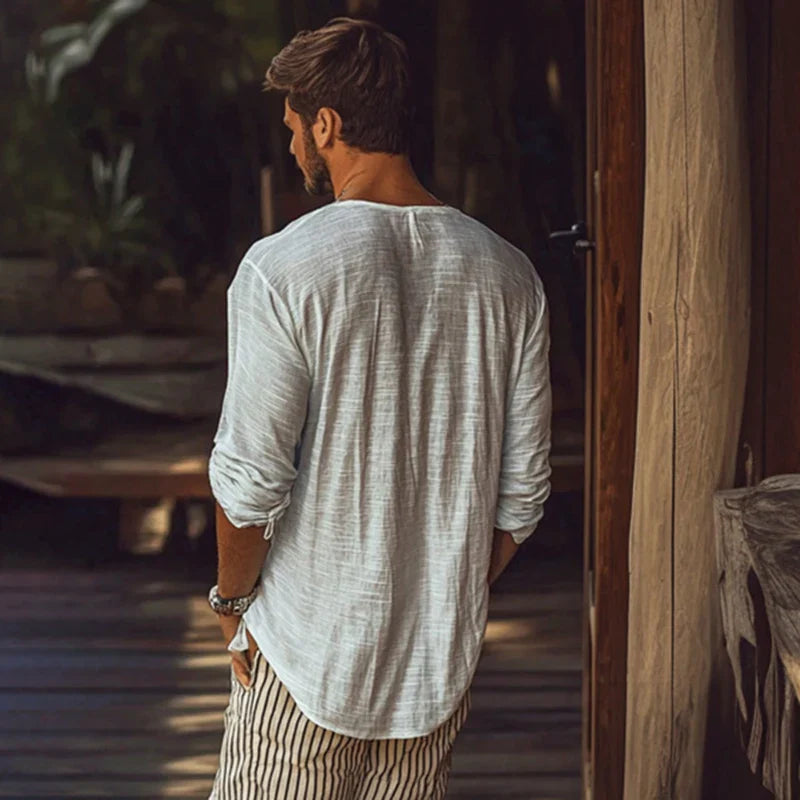2025 Spring Summer Breathable Thin T-shirts Mens Casual Solid Color Long Sleeve Pullover Tops Men Leisure Loose V Neck T Shirt