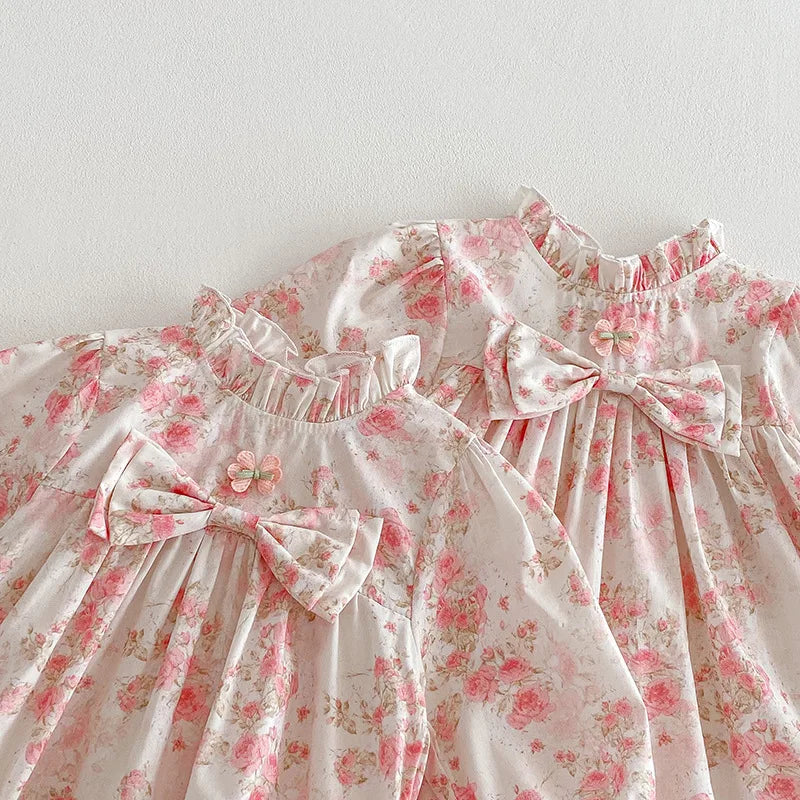 2025 Boutique Spring Cute Baby Clothes Girls Floral Print Dresses Newborn Girl Romper Birthday Party New Dress for Children Kids