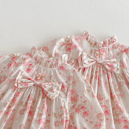2025 Boutique Spring Cute Baby Clothes Girls Floral Print Dresses Newborn Girl Romper Birthday Party New Dress for Children Kids