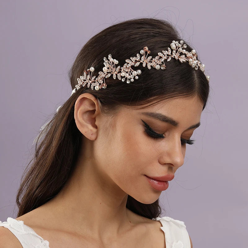 New Bride Wedding Hair Accessories Women's Jewelry Accessories Fashion Wedding Gold Beads Headwear Handwoven Crystal Headwear