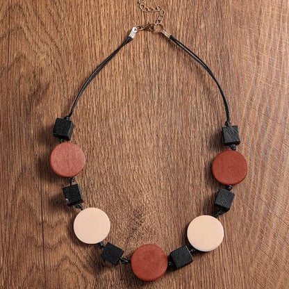 Vintage Ethnic Geometrice Wood Accessories Pendants Necklaces Handmade Rope Chain Necklace for Women Daily Wear Fashion Jewelry