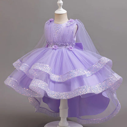 Tailing Dresses For Flower Girls Party Princess Purple Dress Kids Girl Dresses For Wedding Birthday Ceremony
