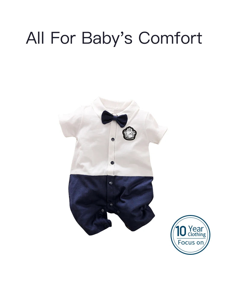 Newborn Clothing Handsome Gentleman Party Dress CottonComfortable AndSoft Summer Boys And Girls 0-18m Short Sleeve Baby Bodysuit