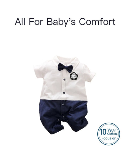 Newborn Clothing Handsome Gentleman Party Dress CottonComfortable AndSoft Summer Boys And Girls 0-18m Short Sleeve Baby Bodysuit