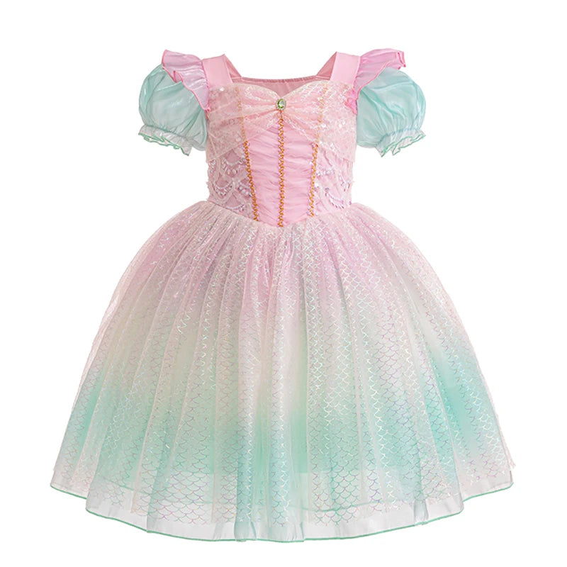 Kids Fall Dresses For Party Outfit Girl Princess Dress Costume Christmas Halloween Fancy Party Dress Sequined Splicing Mesh