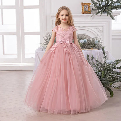 Girl Evening Dress Off-Shoulder Princess Elegant Teenager Girls Dress For Wedding Piano Performance Formal Children Lace Dress