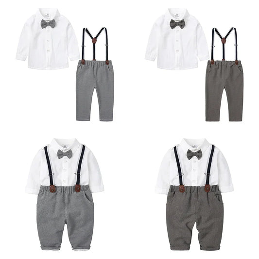 2025 Newborn Baby Gentleman Outfits Suit 2Pcs Bow Tie Romper+Suspenders Shorts Toddler Costume For Boy Wedding Birthday Party