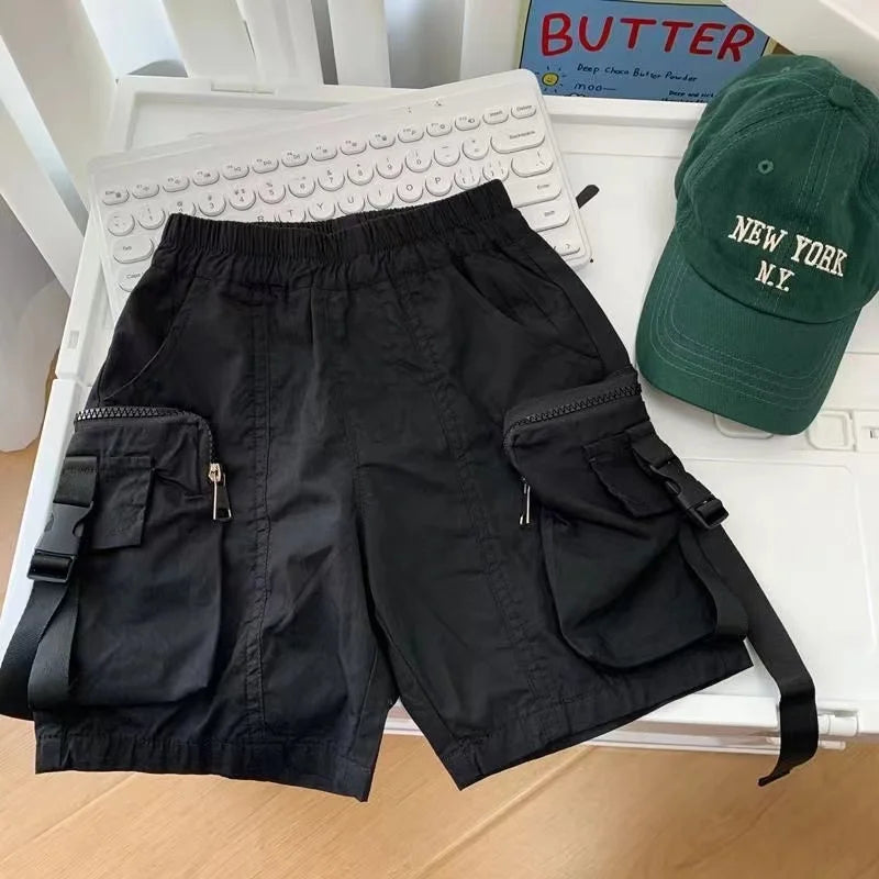 Summer Boys Short Pants Leisure Boys Shorts With Pocket Decoration Calf-Length Trousers For Kids 2024 New