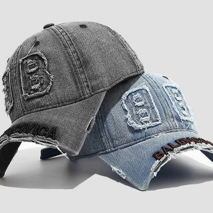 fashion denim baseball cap women men hats vintage distressed letters embroidered cotton soft top casual hats unisex