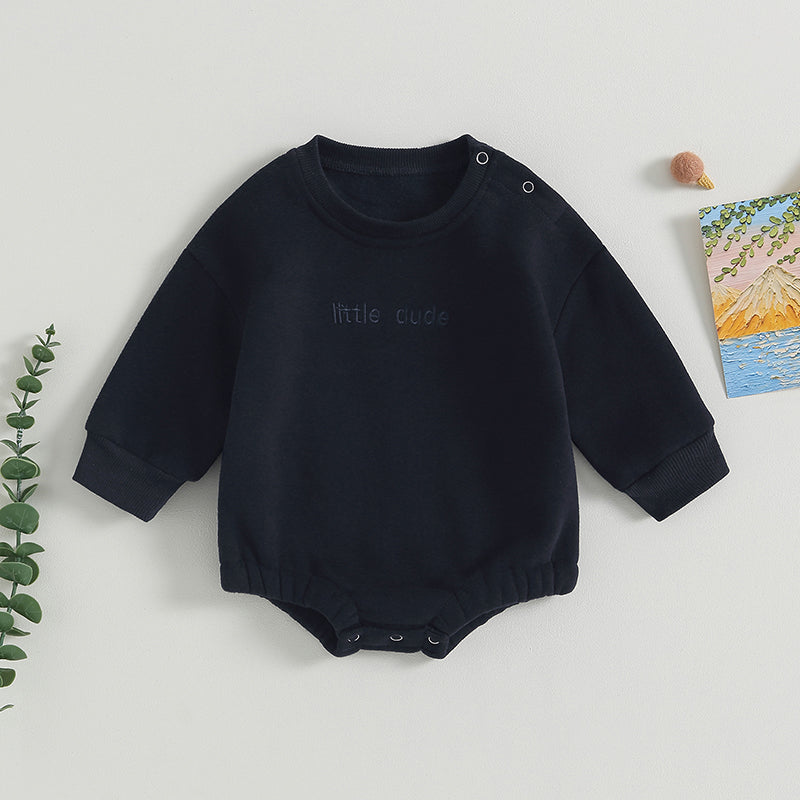 Newborn Baby Boy Clothes Little Dude Bubs Sweatshirt Bubble Romper Fleece Sweater  Fall Winter Outfit