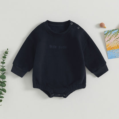 Newborn Baby Boy Clothes Little Dude Bubs Sweatshirt Bubble Romper Fleece Sweater  Fall Winter Outfit