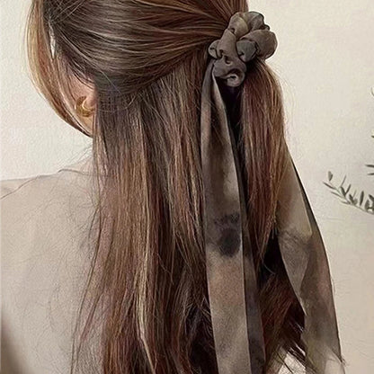 Women Scrunchies Headwear Satin Ribbon Bows Long Hair Ties Girls Ponytail Holder Ties Hair Rubber Bands Hair Accessories