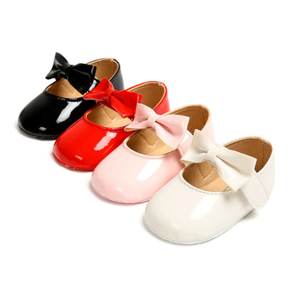 Newborn Baby Girls Shoes Patent Leather First Walkers Bow Red Black Soft Soled Non-slip Crib Kids Shoes